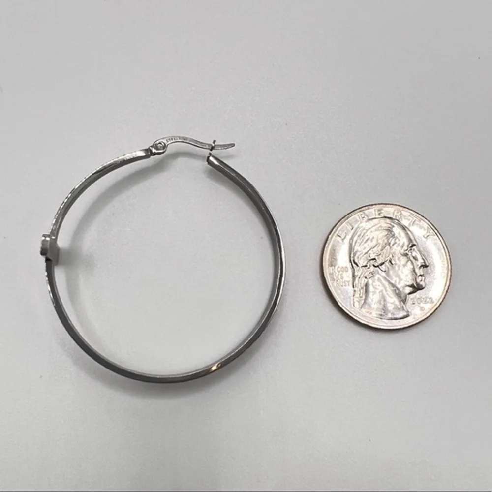 Steeltime Stainless Steel Cross Hoop Earrings Modern Minimalist